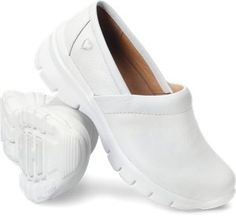 Nursemates Libby in White Casual Clogs With Rubber Sole For Work, Casual Workwear Clogs With Rubber Sole, Comfortable Everyday Slip-on Clogs, Comfortable Slip-on Clogs For Everyday, Casual Workwear Slip-on Clogs, Casual Workwear Clogs With Round Toe, Casual Round Toe Clogs For Work, Casual Closed Toe Clogs For Workwear, Casual Slip-ons With Ortholite Insole For Work