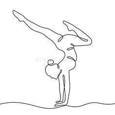 one continuous line drawing of a woman doing acrobatics on the beach royalty illustration