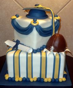 a football themed cake on a table