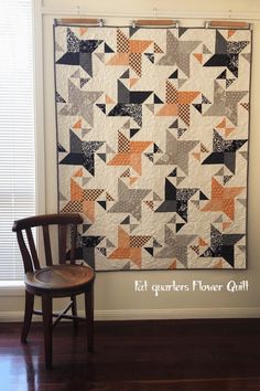 Fat Quarter Flowers Quilt – Quiltjane 5 Fat Quarter Quilt Pattern Free, Big Block Quilt Patterns, Free Fat Quarter Quilt Patterns, Orange Quilts, Quilting Stars, Quilt Halloween, Autumn Quilt, Colchas Quilting