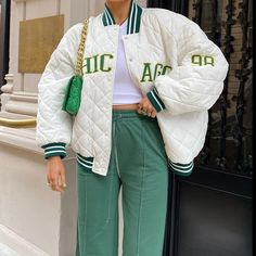 Description：FashionSierra - Y2k Green Print Fashion Baseball Jacket Model Show Real Photo ? window.adminAccountId=251636055; Doudoune The North Face, Mode Prints, Patchwork Jacket, Embroidered Jacket, Green Print, Baseball Jacket, Cotton Jacket, Casual Jacket, Fashion Prints