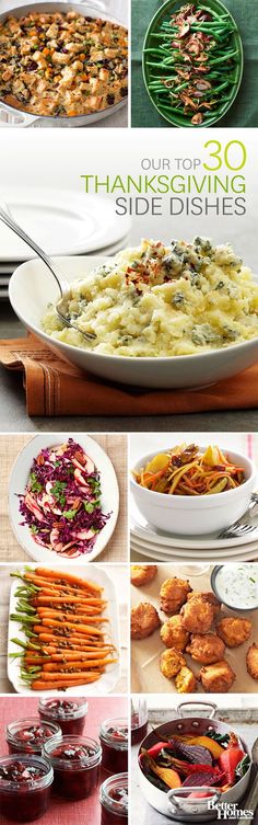 thanksgiving side dishes are shown in this collage