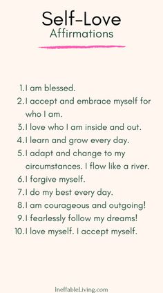 a poem that says self love affirmations on the front and back of it