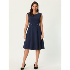 This dress can be a perfect addition to almost any outfit from formal to daily wear, great for work, meeting, office, businesses, work, party, cocktail, wedding, casual, daily dressing, etc. Pair with delicate necklace and heels for a chic office look. Comfortable and classic, this sheath dress is perfect on its own or as a layer under a blazer or jacket. Chic Sleeveless A-line Dress For Formal Occasions, Chic A-line Sleeveless Dress For Formal Occasions, Elegant Sleeveless A-line Dress For Formal Occasions, Chic Sleeveless A-line Dress For Formal Events, Elegant Blue Sleeveless Dress For Work, Chic A-line Sleeveless Dress For Office, Elegant A-line Midi Dress For Office, Classic Sleeveless Blue Midi Dress, Elegant A-line Sleeveless Dress For Work