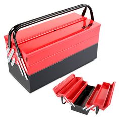 a red tool box with tools in it