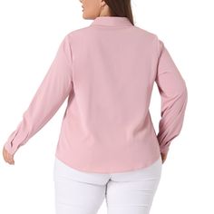 This shirt top in long sleeves, tie v-neck, button cuff, and round hem design brings vintage chic to any look in beauty. Solid color chic enlivens this breezy top that influences your daily time. Relax into the casual ease of these elegant ladies' blouses that are charming with a bow tie v-neck to complement every simple and stylish outlook. It is very suitable for daily wear. It is also suitable for work, casual, coffee time and vacation, etc. Pink Long Sleeve Blouse With Button Cuffs, Summer Chiffon Blouse, Ladies Blouses, Formal Tie, Office Blouse, Plus Size Work, Formal Office, Trendy Blouses, Elegant Ladies