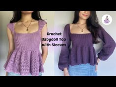 crochet babydoll top with sleeves in two different colors and size options