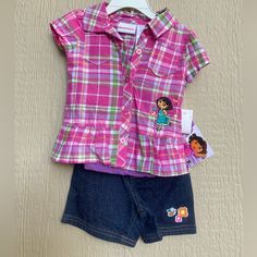 From Early 2000s 3 Piece Set Dora The Explorer Size 24 Months I Have More Kids Vintage Listed On My Ig Under Mainline_vinatge_ Or Mainline_kids_vintage Matching Mommy And Me Outfits, Playful Pink School Sets, Pink Short Sleeve School Sets, 2000s Kid Clothes, 2000s Suburbia, Early 2000s Kids Clothes, Y2k Kids Outfits, Early 2000s Baby Clothes, 90s Kids Outfits