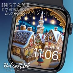 a watch face with a christmas scene on it