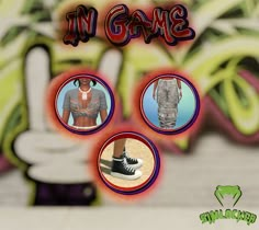 an animated image of some people in different outfits and shoes with graffiti on the wall behind them