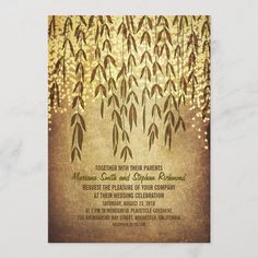 save the date card with an image of some leaves hanging from it's branches