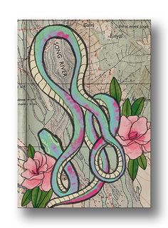 an image of a snake with flowers on it's head and the word love is written