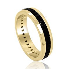 a yellow gold ring with black enamel inlays on the outside and inside side