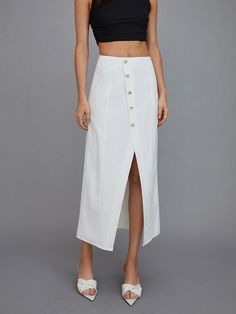 Multi-Button Split Middle Waist Maxi Skirt Heading Fonts, Short Mini Dress, Evening Party Dress, Street Style Outfit, Style Elegant, White Skirts, 8 M, Elegant Fashion, Fitted Dress