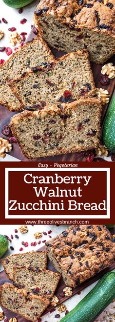 cranberry walnut zucchini bread on a cutting board