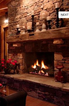 a living room with a fire place in it