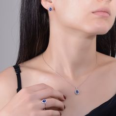 Minimal Design Sapphire Diamond Set, Oval Cut Certified Blue Sapphire Ring Necklace Earring Set, 14K Solid Gold Handmade Diamond Jewelry Set RING DETAILS Diamond Baguette : 0.04 CT. F / VS (2 piece) Diamond Round      : 0.14 CT. F / SI (14 piece) Total Diamond         : 0.18 CT.  Natural Sapphire     : 1.18 CT. (1 piece) Gram 2.22 (It may differ depending on the ring size) Product Code: MR0010630 EARRING DETAILS Diamond Baguette : 0.09 CT. F / VS (4 piece) Diamond Round      : 0.32 CT. F / SI (2 Oval Gemstone Jewelry Sets For Formal Occasions, Formal Sterling Silver Jewelry Sets With Oval Shape, Sapphire Jewelry Sets For Gifts, Sapphire Fine Jewelry Sets For Gifts, Sapphire Jewelry With Oval Cabochon For Gift, Formal Sapphire Jewelry With Halo Detail, Formal Sapphire Jewelry With Halo, Formal Sapphire Halo Jewelry, Oval Blue Jewelry With Halo Setting