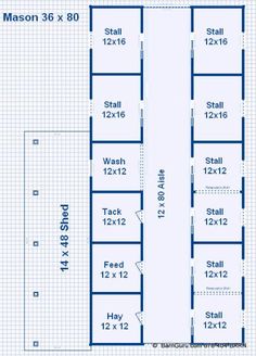 the floor plan for an office building with two stalls and one room on each side