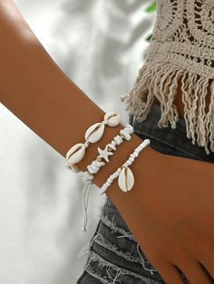 Blanco  Collar  Conchas   Embellished Collar Conchas, Travel White, Bohemian Beach Style, Seashell Bracelet, Surf Jewelry, Stella Marina, Braided Rope, Faux Stone, Watches Women Fashion