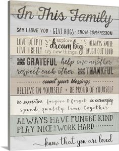 a wooden sign that says in this family, and the words above it are written on wood