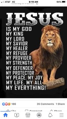 an image of a lion with the words jesus on it's chest and in front of