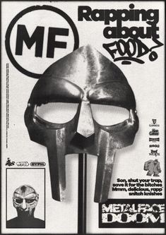 an advertisement for metalface's rapping about fody featuring a helmet