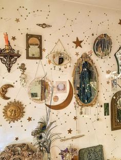 a living room filled with furniture and lots of stars on the wall