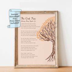 a framed poem with a tree on it