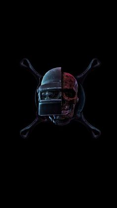 a skull and crossbones in the middle of a black background with two different colors