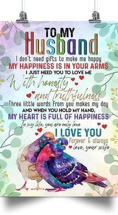 a colorful bird with the words to my husband on it's back and an image of