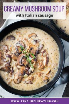 two black pans filled with soup on top of a table