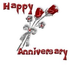 happy anniversary card with two red roses and the words,'happy anniversary'on it