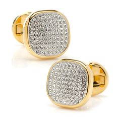 Designed with a brilliant shimmer of elegance, our Mixed Gold White Pave Crystal Stud Set is crafted with some of the world's most delicate and precisely-cut Preciosa crystals and reversible Onyx and Mother of Pearl studs. These stunning pavé-set white crystal cufflinks and reversible studs takes traditional style to the next level. Our cufflinks will stand up to wear and maintain their sleek, shiny look thanks to being crafted from durable stainless steel. The expert craftsmanship of our base m Tuxedo Studs, Gold Cufflinks, Round Logo, White Crystals, Stud Set, White Crystal, Cuff Links, Pearl Studs, Black Onyx