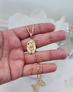 Gold Virgin Mary Necklace, Oval Virgin Mary Necklace, 14k Heavy Plated Gold Miraculous Medal, Virgin Mary Necklace, 2mm Scroll Chain #ThinNecklace #VirginMaryPendant #GoldStMary #MiraculousMedal #GoldVirginMary #VirginMaryNecklace #14kGoldVirginMary #CatholicJewelry #SaintMaryNecklace #VirginMary Oval Pendant Necklaces With Figaro Chain For Gifts, Oval Pendant Necklace With Figaro Chain For Gift, Figaro Chain Necklaces With Oval Pendant For Gift, Gold Plated Oval Jewelry With Figaro Chain, Oval Figaro Chain Jewelry As Gift, Oval Figaro Chain Necklace As A Gift, Gold Chain Necklace With Tarnish Resistant Oval Pendant, Figaro Chain Jewelry For Gifts, Gold Chain Necklace With Oval Pendant, Tarnish Resistant