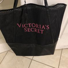 W 19 1/2 L 16 Large Black Purse, Sleepover Bag, Cooler Tote Bag, Victoria Secret Tote Bags, Carryall Tote, Swag Bag, Denim Tote, Victoria Secret Fashion, Pink Tote