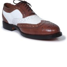 Looking for something that speaks classy? These dual toned oxford shoes should be the perfect fit for your taste. Manufactured using high- quality genuine leather; these pair of shoes carry a distinctive brogue wing-tip design perfect for flaunting at any formal event such as weddings or business gatherings. This product undoubtedly reflects its worth with the unique color contrast of rich coffee brown & white along with its specific finesse and detailed designing on the border of the shoes. The inner soles of the shoes are also lined with leather making for a comfortable, cozy fit throughout the day. Some features of the product that highlight its worth include: Use of premium leather Unique color combination of coffee and white Fashionable brogue wing-tip design Leather padding on the in White Lace-up Oxford Shoes, Classic White Lace-up Office Shoes, White Oxford Wingtip Dress Shoes, White Wingtip Dress Shoes For Office, White Wingtip Oxfords For Office, White Wingtip Lace-up Shoes For Business, White Brogue Dress Shoes For Business, White Brogue Lace-up Shoes For Derby, White Oxford Dress Shoes For Semi-formal Occasions