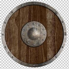 a metal and wood shield with rivets on the side, transparent background png clipart