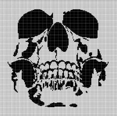 a cross - stitch skull with three leaves on it's head and the word,