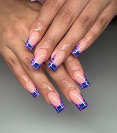 31 Best Crocodile Nail Designs — Blue and Purple Croc Skin French Tips Nail Designs Blue And Purple, Tmrw Magazine, Chrome Manicure, Zebra Print Nails, Cruise Nails, Sheer Nails, Cute Pink Nails, Ten Nails, Natural Nail Art