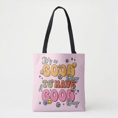 Retro Positivity "It's a Good Day" Tote Bag It's A Good Day, Unique Keychains, Boho Accessories, Kids Nursery Decor, Kids Stationery, Free Birthday Invitations, Free Birthday Invitation Templates, Hair Accessories Jewelry, Suit Accessories