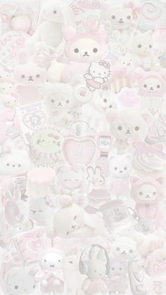 a wall covered in lots of pink and white teddy bears