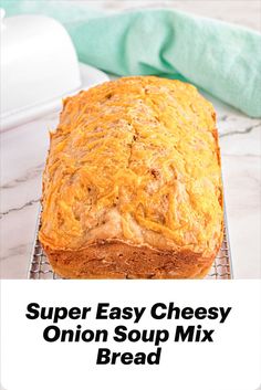 A loaf of onion soup mix bread on wire rack. Casserole Bread Recipes, French Onion Cheese Bread, Best Soup Bread, Onion Soup Bread Recipe, Savory Quick Bread Recipes Simple, French Onion Soup Bread, Onion Soup Bread 1968, Cheesy Bundt Bread, Canned Bread Recipes