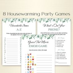 the 8 housewarming party games are on display