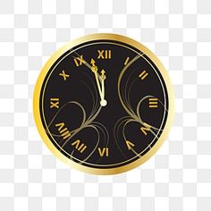 a black and gold clock with roman numerals on the face, hd png