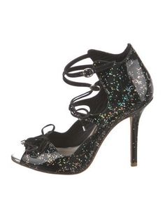 Sophia Webster Patent Leather PumpsBlackPrintedPeep-ToesStiletto HeelsMultistrap & Lace-Up Closure at Uppers Black Strap Heels For Evening, Black Strap Heels For Party, Sophia Webster, Printed Leather, Pump Shoes, Patent Leather, Print Patterns, Lace Up, Pumps