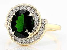 Pre-Owned 2.39ct Oval Chrome Diopside With 0.26ctw Round White Diamond 10k Yellow Gold Ring. Measures Approximately 0.57"L x 0.59"W. .  This product may be a customer return, vendor sample, or on-air display and is not in its originally manufactured condition.  It may not be new.  In some instances, these items are repackaged by JTV. Yellow Gold Ring, Yellow Gold Rings, White Diamond, Gold Ring, Gold Rings, Yellow Gold, Ring, Yellow, Gold