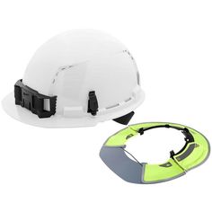 a white hard hat and safety goggles on a white background