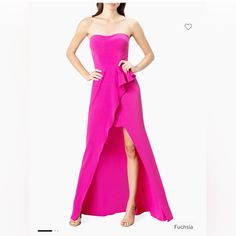 Dress The Population Kai Stretch Crepe Strapless Gown So Flattering! Wore Once For A Couple Of Hours - Like New! Dinner Gown, Asymmetrical Maxi Dress, High Low Gown, Floor Length Skirt, Strapless Gown, Dress The Population, Stretch Crepe, Fuchsia Color, Luxury Dress