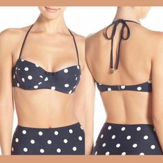 Nwt Kate Spade New York Bolsa Chica Polka Dot Underwire Bikini Top [Medium] #688 No Trades/Returns New With Tags Cheery Polka Dots And A Dainty Front Bow Enhance The Feminine Charm Of This Halter-Neck Bikini Top Designed With Padded Underwire Cups For A Supportive, Flattering Fit. Ties Behind Neck; Clasps Behind Back. Lined. 84% Nylon, 16% Spandex. Hand Wash Cold, Line Dry. Kate Spade Fitted Swimwear For Summer, Chic Polka Dot Swimwear For Beach, Kate Spade New York, Halter Neck, Womens Swim, Polka Dot, Kate Spade, Polka Dots, Tops Designs