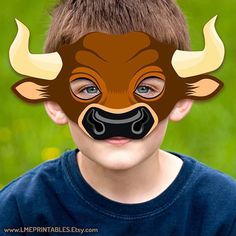 Bull Printable Mask Ox Halloween Costume DIY Brown Buffalo Yak - Etsy Yak Animal, Printable Animal Masks, Printable Mask, Coloring Mask, Buffalo Animal, Paper Masks, Farm Animal Party, Animals Party, Printable Masks